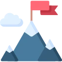 Mountain peak with flag icon representing achievement and leadership summit