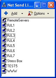 Net Send Lite main screen showing user list and messaging controls