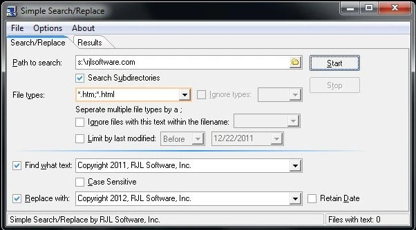 Simple Search-Replace performing a text replacement across HTML files